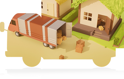 配送トラックとに運び中の家